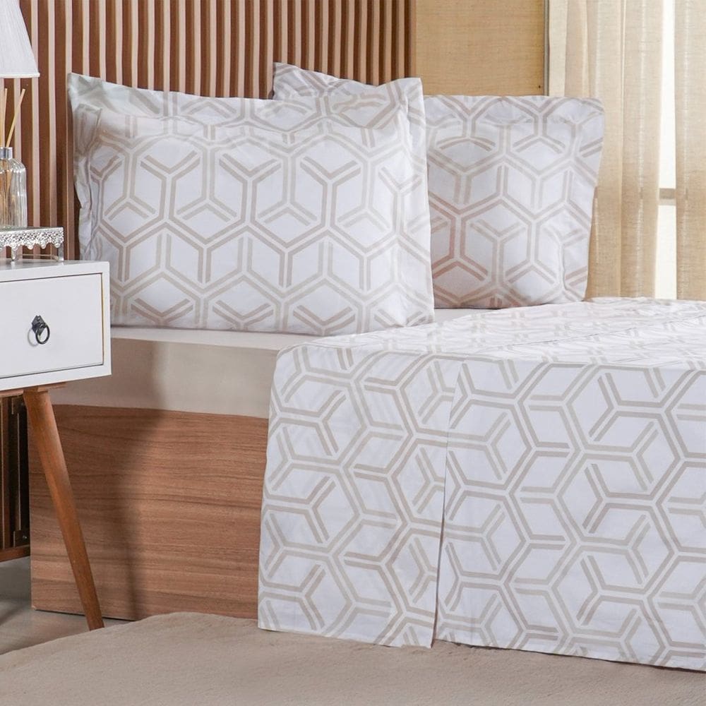 Jogo de Cama King 4 Pçs 200 Fios 100% Algodão 193x203x40cm