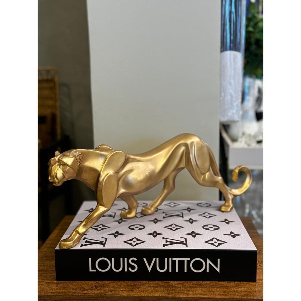 Escultura Leopardo Caminhando 45X15cm