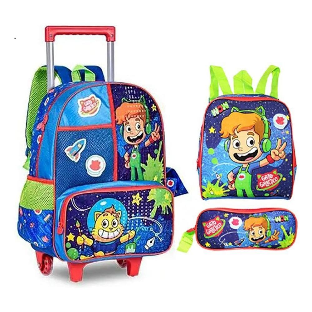 Kit Mochila Gato Galáctico Galático Infantil Escolar Rodinha