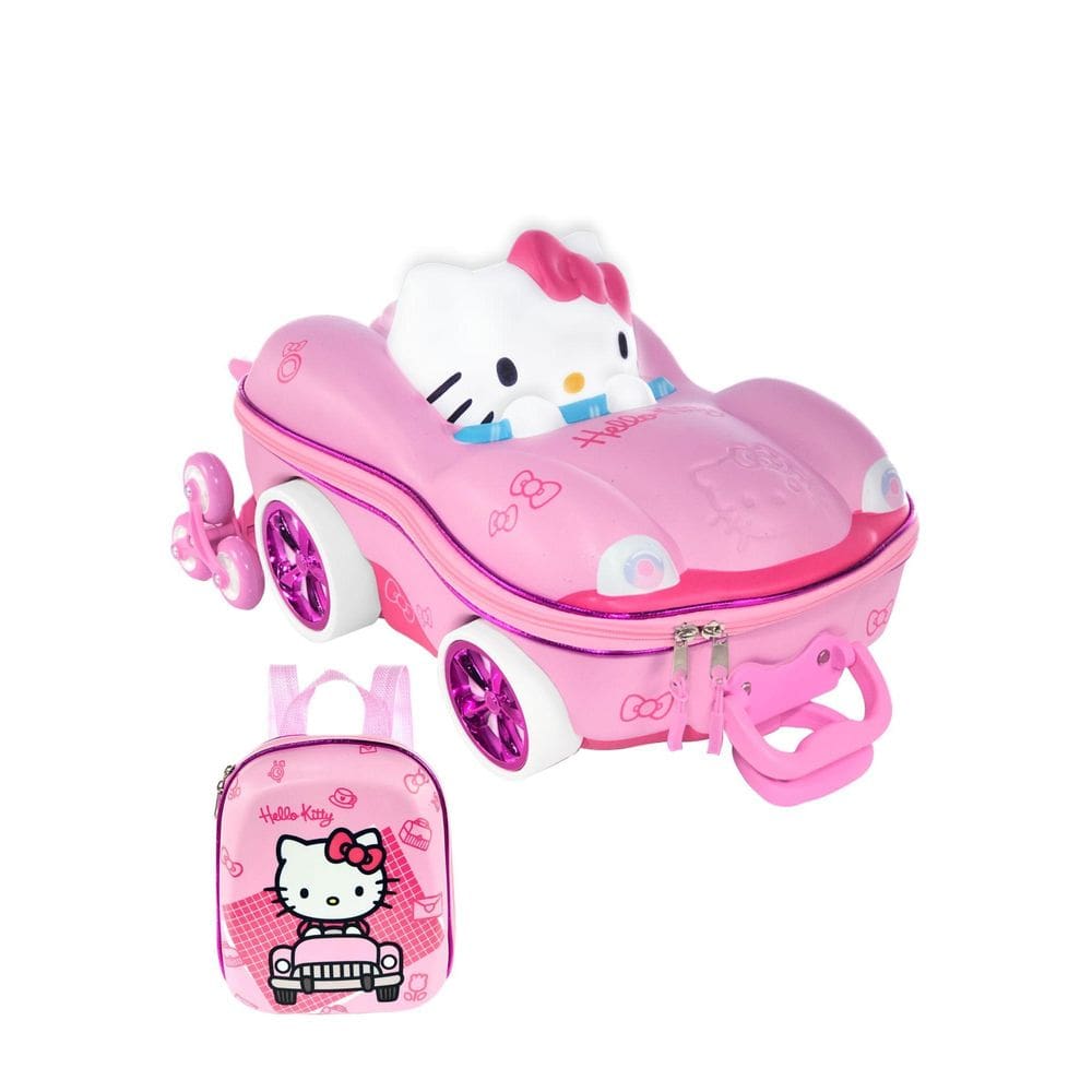 Kit Mochila De Rodinhas E Lancheira 3D Hello Kitty Carro