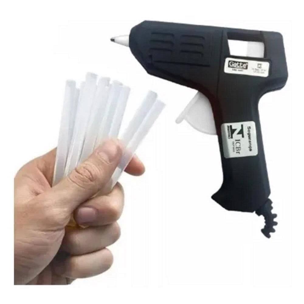 Aplicador Pist0la De Cola Quente Bivolt 10w + 10 Bastões De Cola