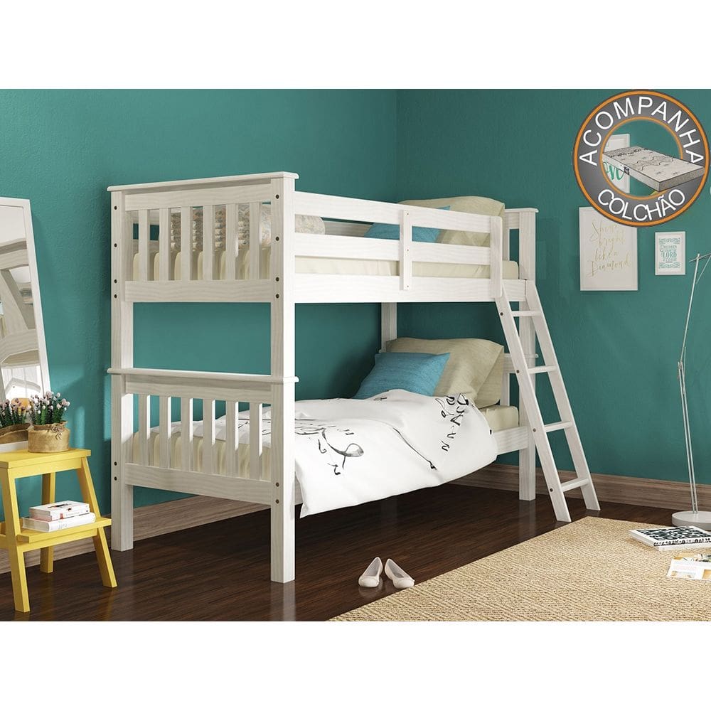 Beliche 100% Madeira 721B Branco Lavado Piratini + Colchão Gazin