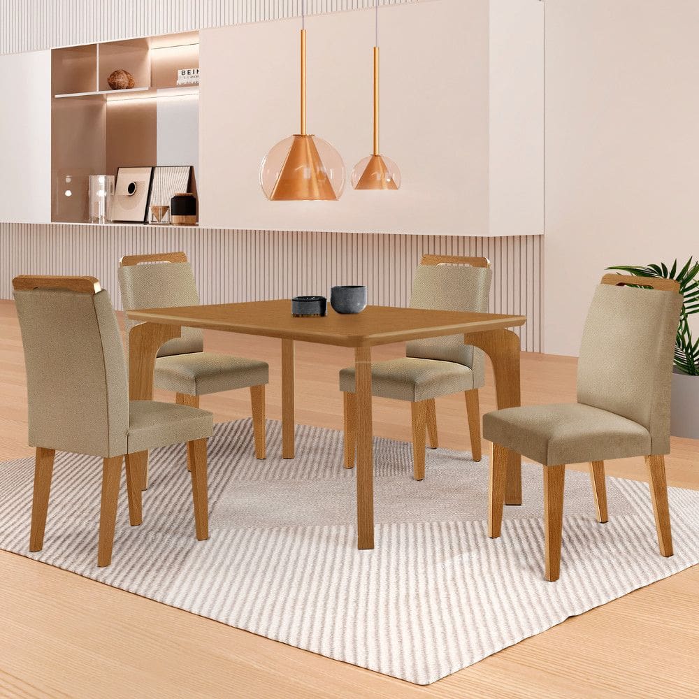 Mesa de Jantar Liz 120cm MDF Canto copo e com 4 Cadeiras Athenas