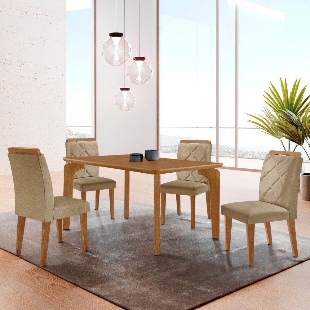 Mesa de Jantar Liz 120cm MDF Canto copo e com 4 Cadeiras Melissa