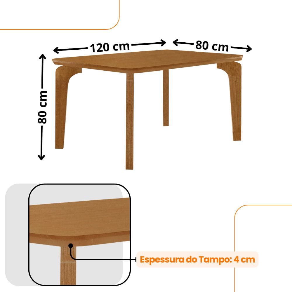 Mesa de Jantar Liz 120cm MDF Canto copo e com 4 Cadeiras Athenas