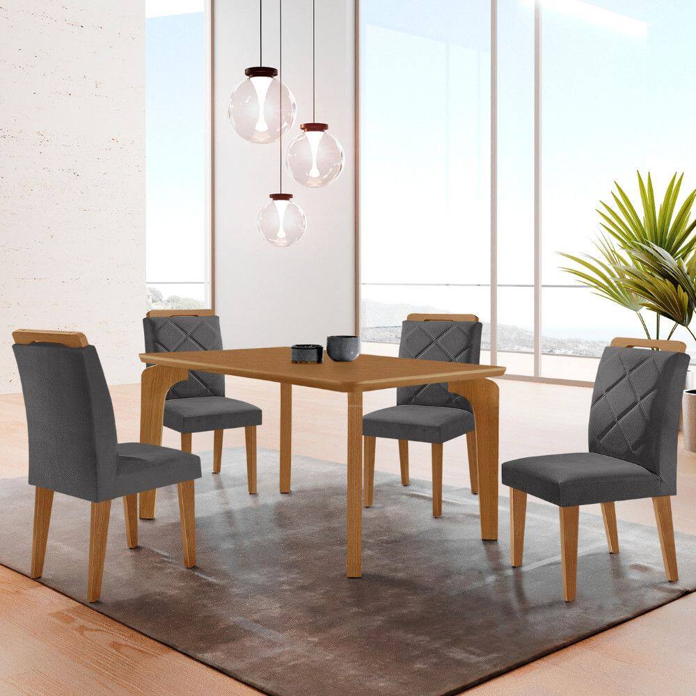 Mesa de Jantar Liz 120cm MDF Canto copo e com 4 Cadeiras Melissa