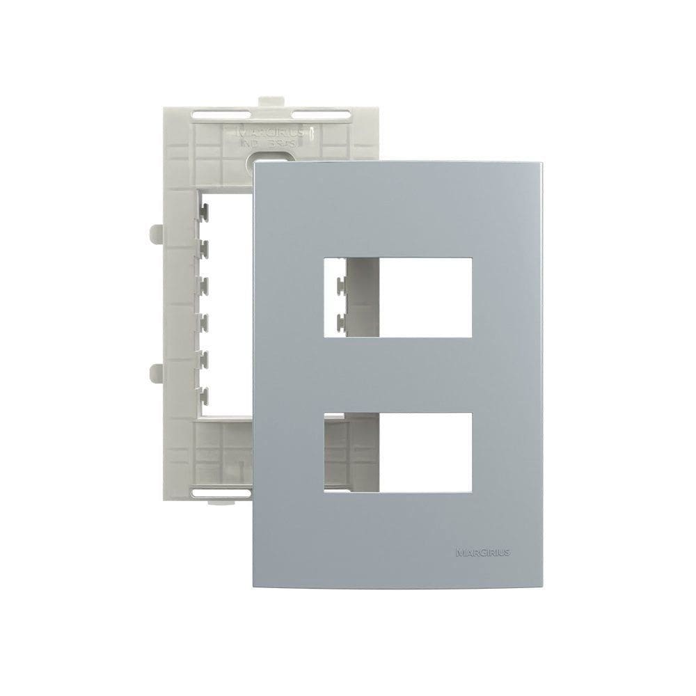 Placa com Suporte MarGirius Sleek Colors 4x2 para 2 Módulos Horizontais Distanciados Cinza