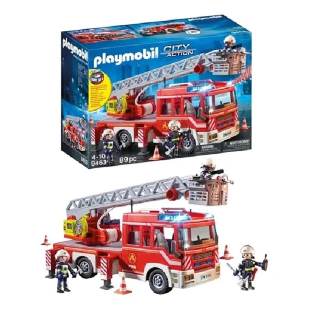 Playmobil Caminhão de bombeiros Com Escada C/ luz e Som e 3 bonecos – 89 peças