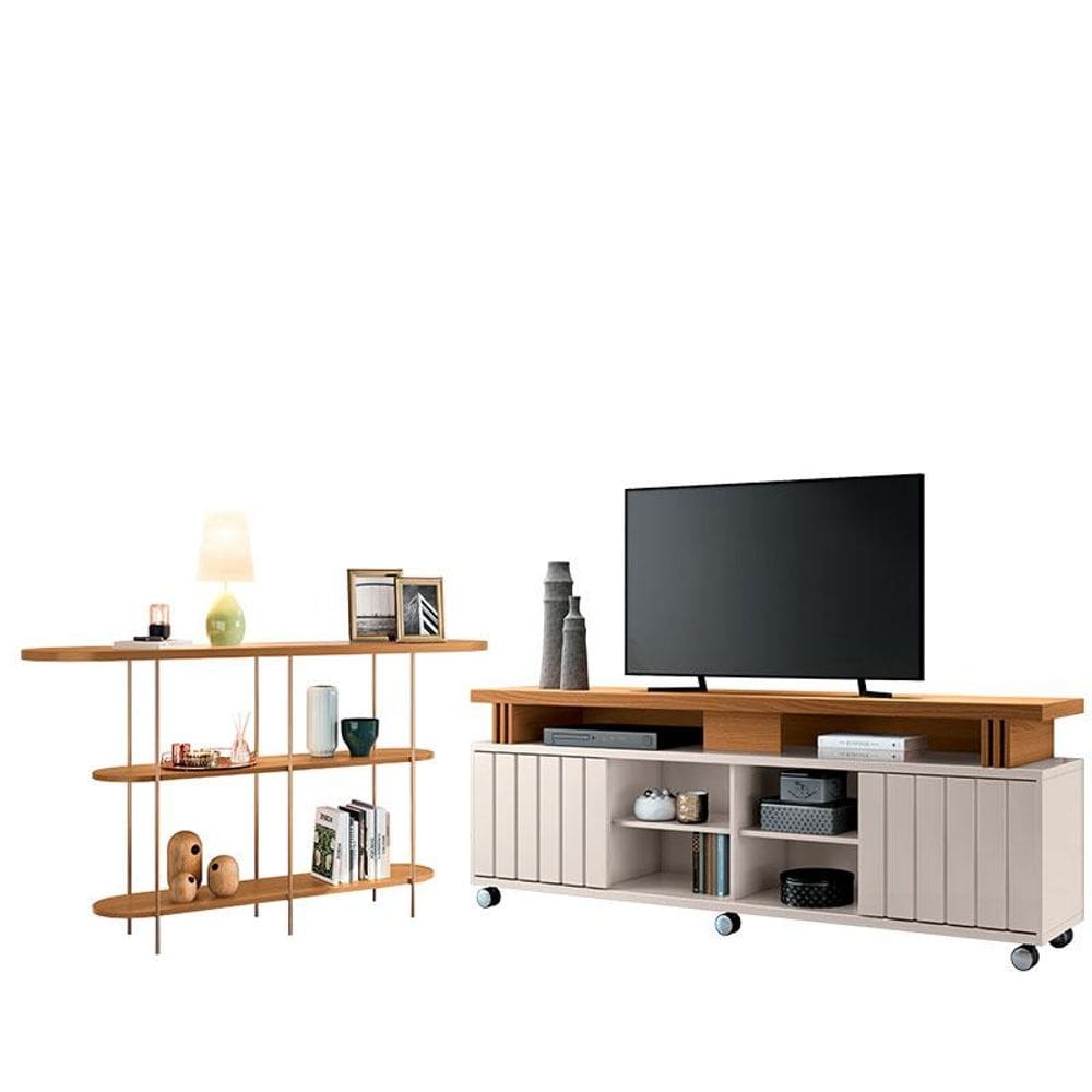 Rack Bancada Rivera 1.8 com Aparador Infinity Cinamomo Off White – HB Móveis