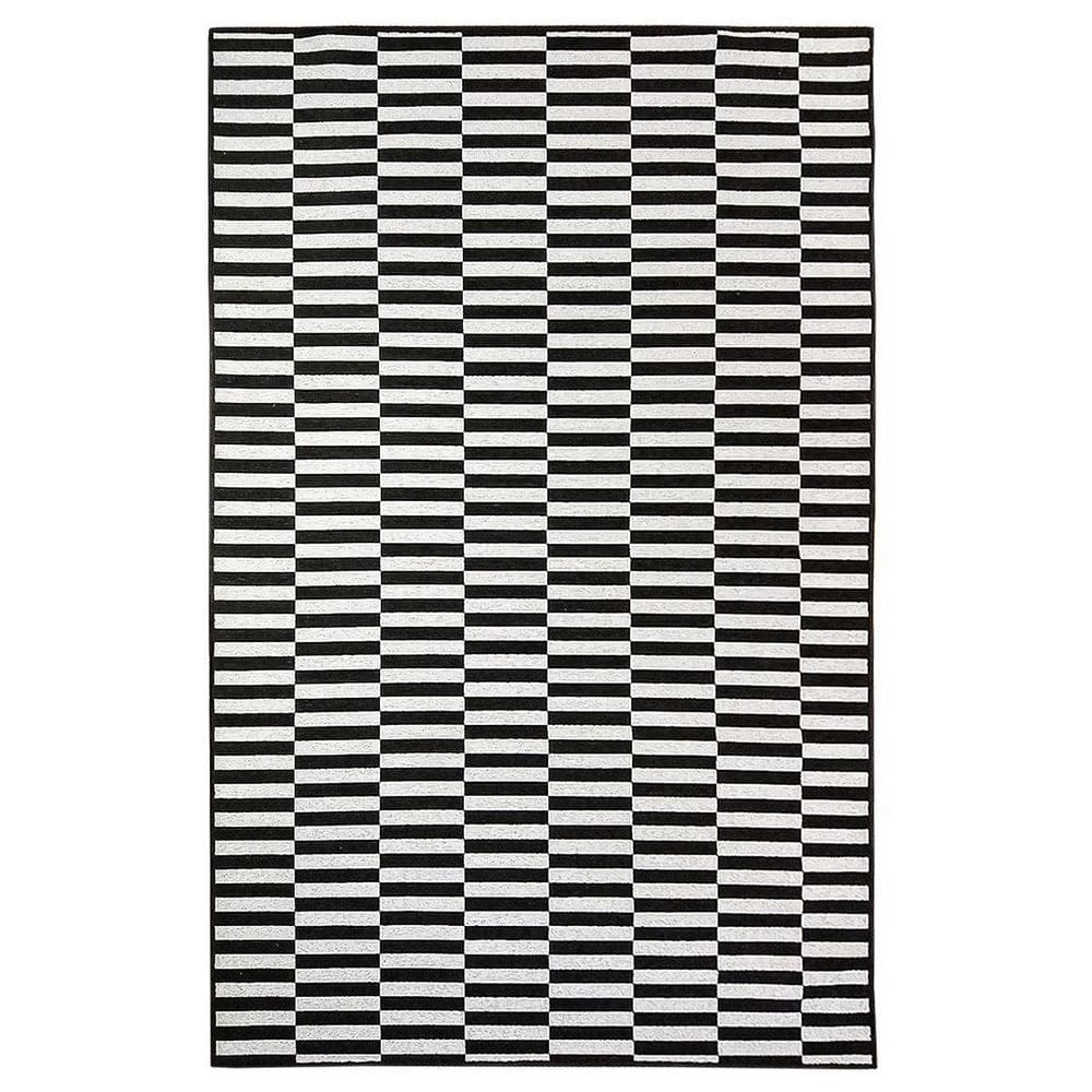 Tapete Sala Decorativo 100X150 Cm Geometrico Listrado Preto