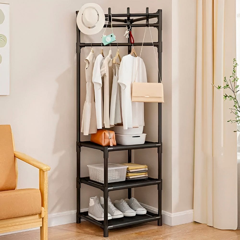 Estante Cabideiro de Canto Vertical Organizador Sapatos Roupas