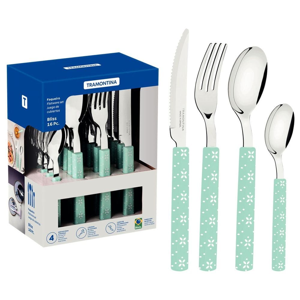 Conjunto Faqueiro Tramontina Inox Bliss Menta Verde 16pçs