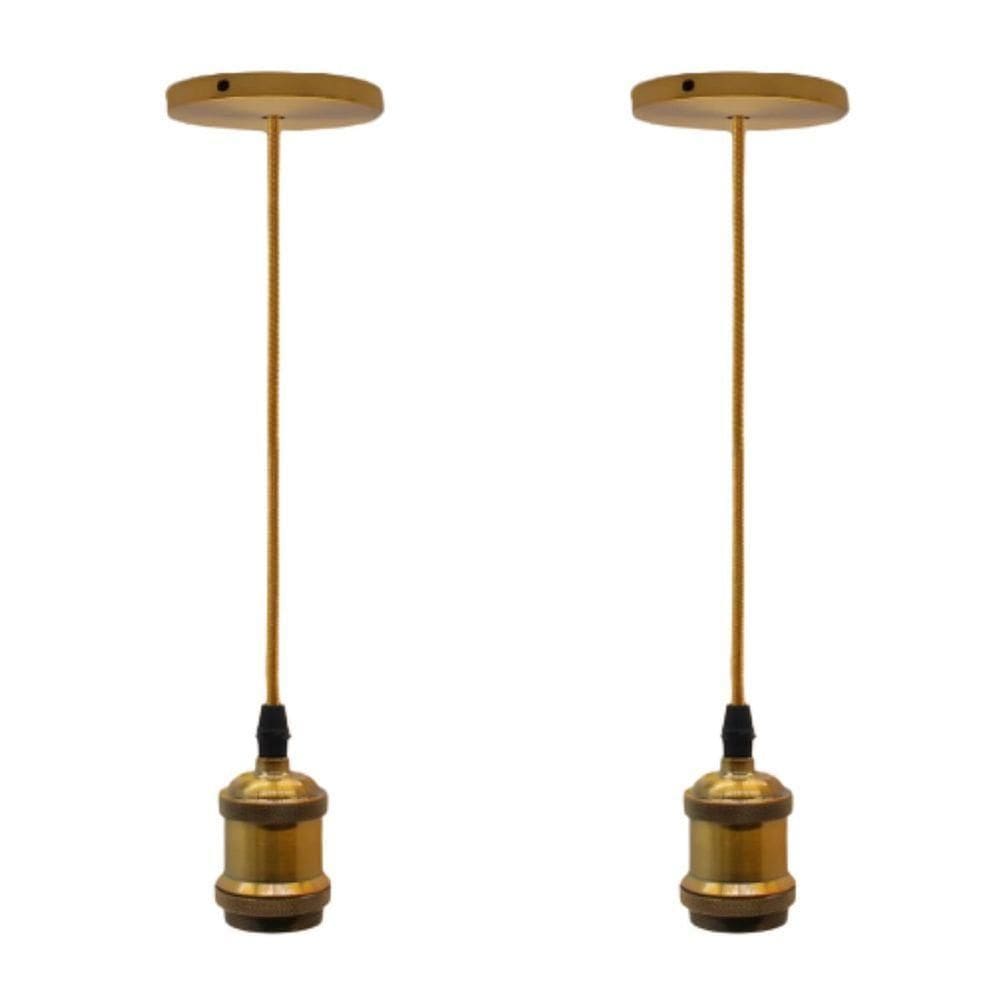 Kit 2 Lustres Pendentes Luminária Vintage Metal Dourado
