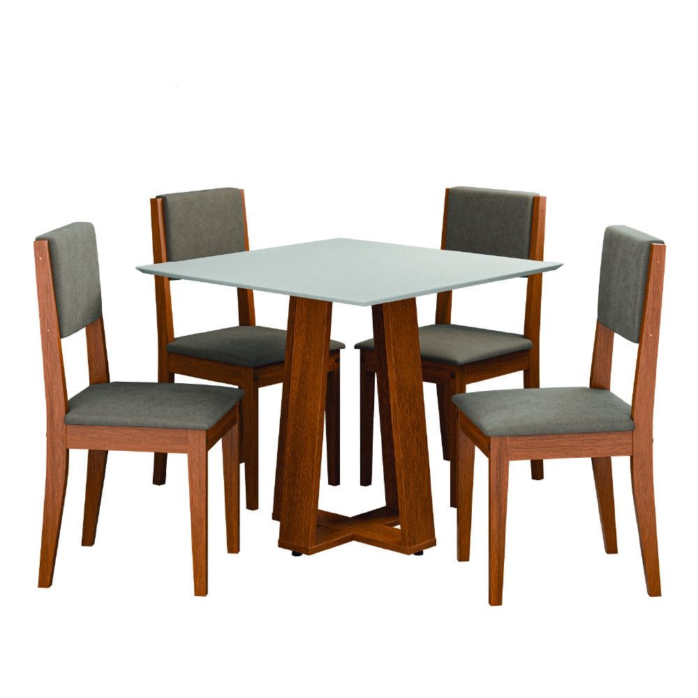 Conjunto Sala de Jantar Mesa Athenas Quadrada 0,90m 4 Cadeiras Trento Madeirado/Mascavo Dobuê