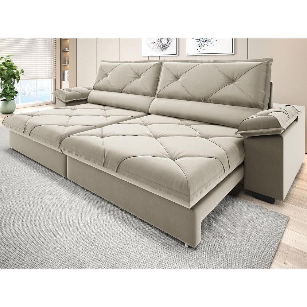 Sofá com Carregador USB e Molas no Assento Retrátil Reclinável Maestro 2,50m Veludocristal - NETSOFAS