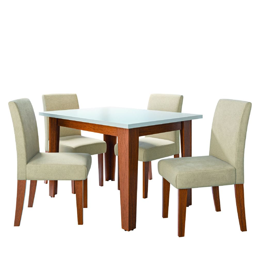 Conjunto Sala de Jantar Mesa Miami 1,20m 4 Cadeiras Trieste Madeirado/Bege Dobuê