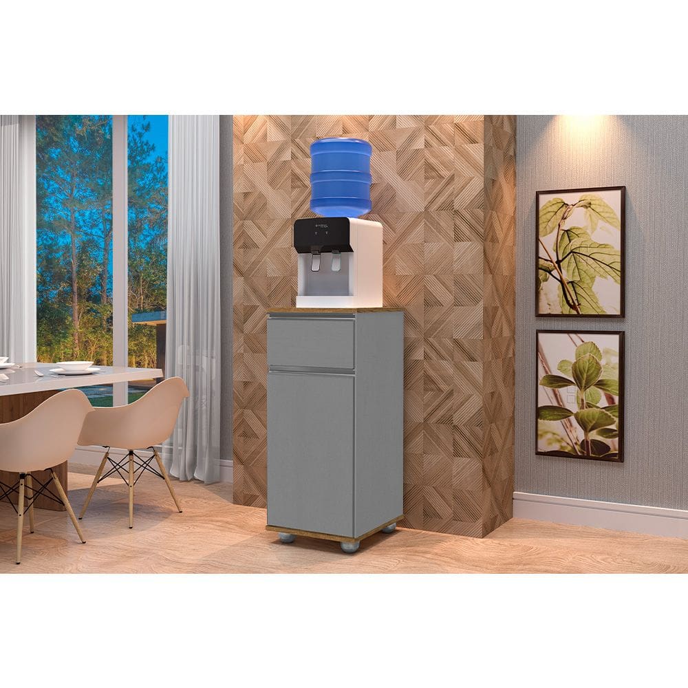 Armário Balcão Suporte para Bebedouro com 1 Porta e 1 Gaveta Alaska Cinza