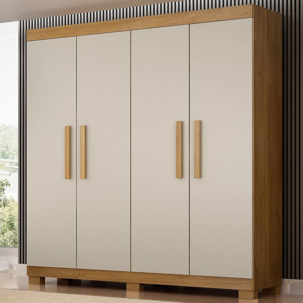 Guarda-roupa Casal 4 Portas 100% Mdf Jandaia Cinamomo/Off White