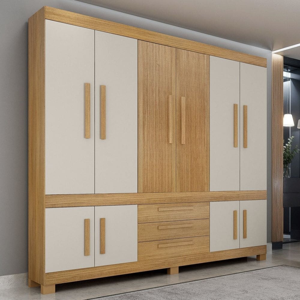 Guarda-roupa Casal 10 Portas 100% Mdf Lucca Cinamomo/Off White
