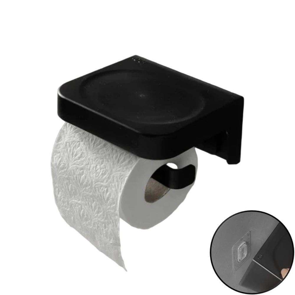 Porta Papel Higiênico Papeleira de Parede com Adesivo Preto - Eleve PPE100PTF Ou