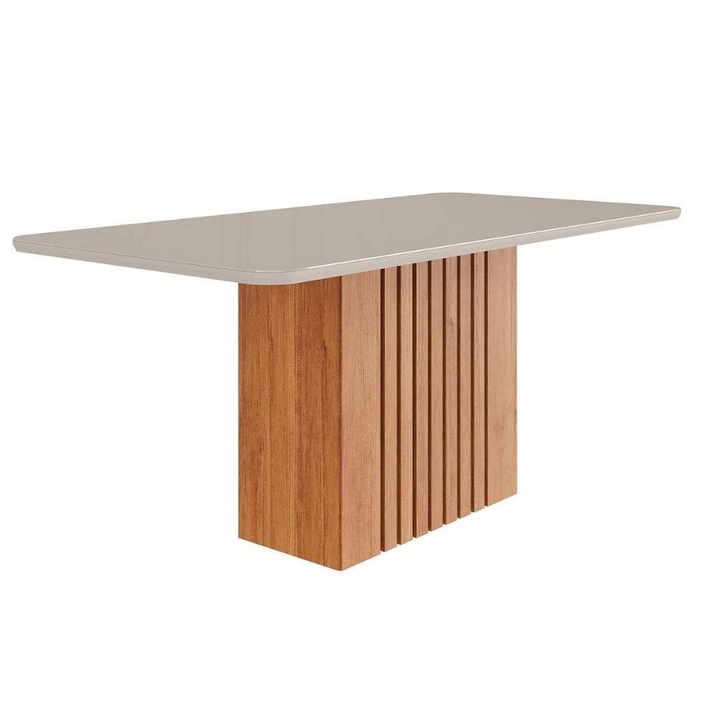 Mesa de Sala Jantar Ana 180x90cm c/ Tampo MDF c/ Vidro Cinamomo/Off White - Cimol