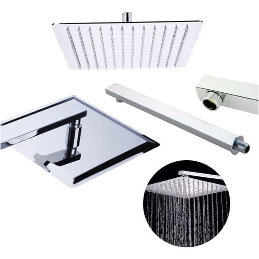 Ducha Chuveiro 20x20 Slim Inox Com Braço 36 Cm