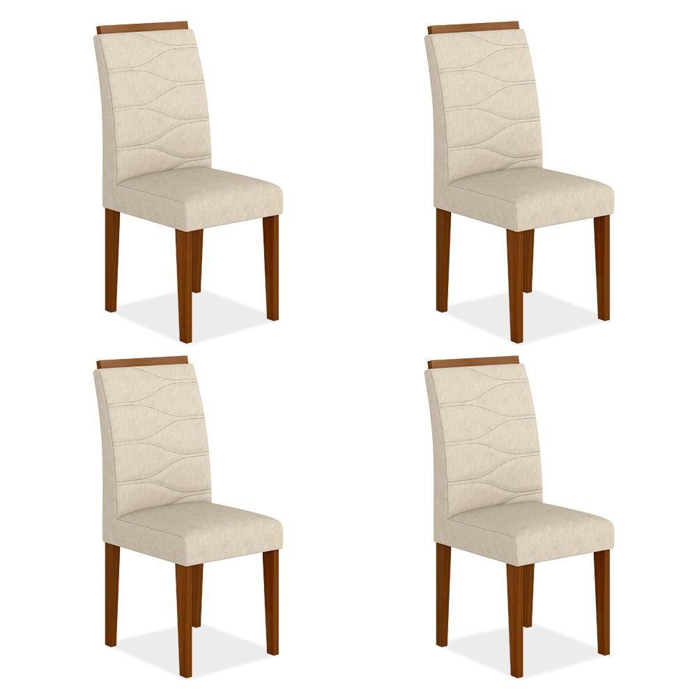 Kit 04 Cadeiras Vitória Wood Cinamomo/ Bege - Moveis Arapongas