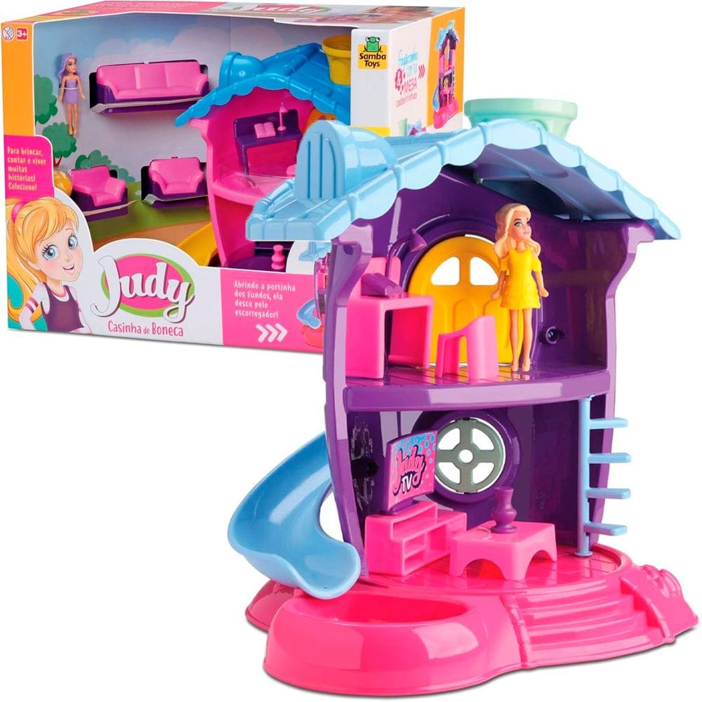 Brinquedo Infantil Casinha Da Judy Sala Tv Sofá Escorregador