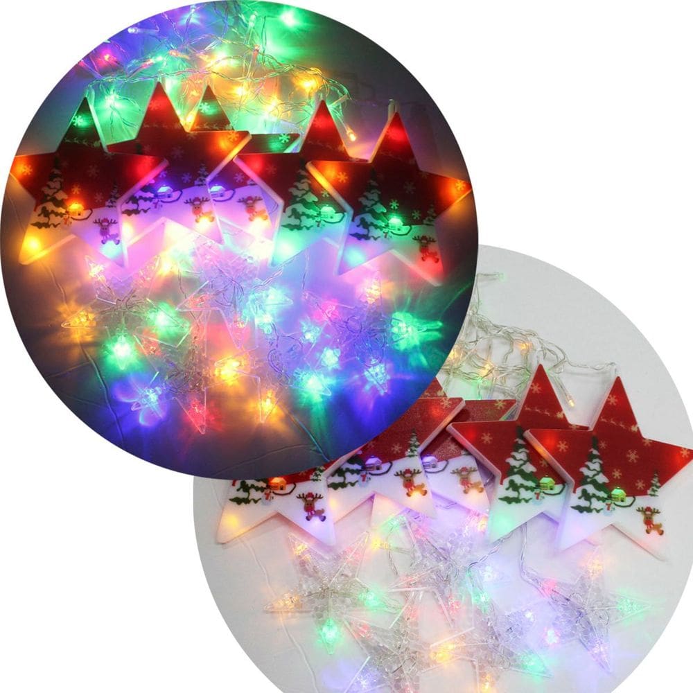 Varal Pisca LED Decoração Estrelas Noel Natal Colorido De 3M