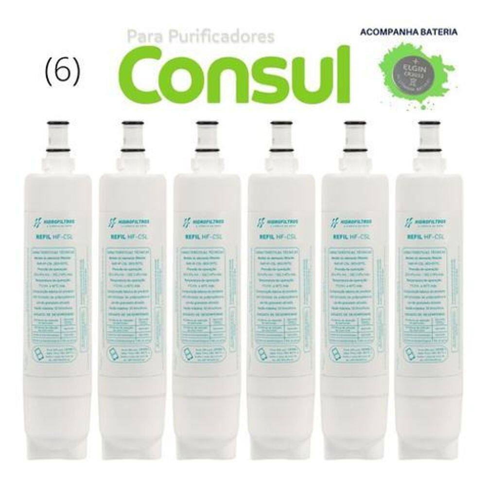 Kit 06 Refis Hidrofiltros HF-CS p/ Purificadores Consul - Bateria
