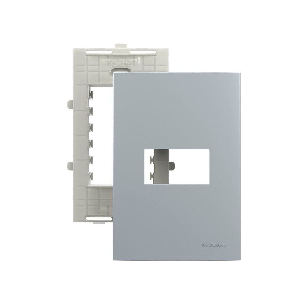 Placa com Suporte MarGirius Sleek Colors 4x2 para 1 Módulo Horizontal Cinza