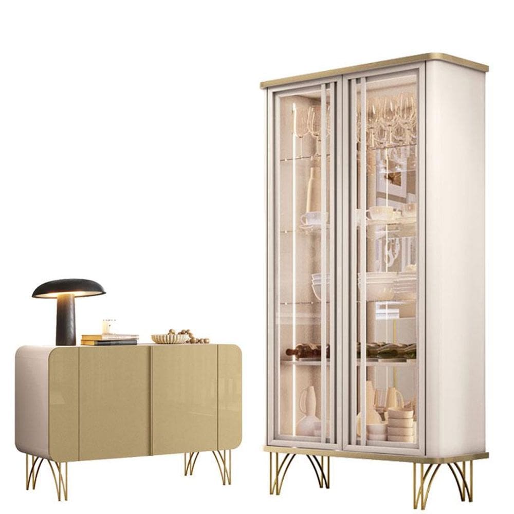 Cristaleira Évora com Buffet Benvenuto Champanhe Off White - HB Móveis