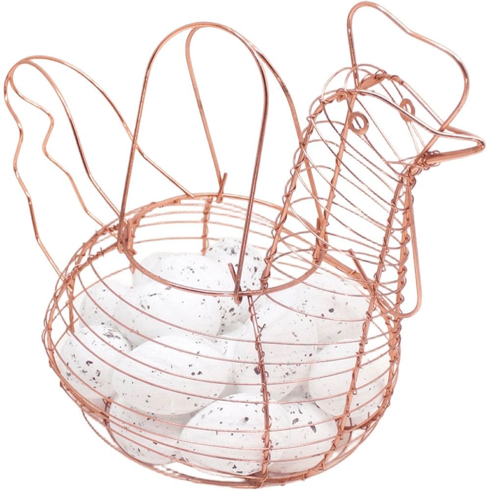 Cesto Galinha Porta Ovos Decorativo Aramado 18 Ovos Branco