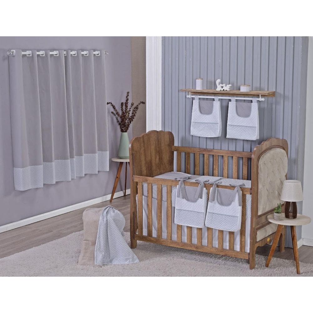 Enxoval Bebe Kit Berço Americano Cortina Algodão Menino