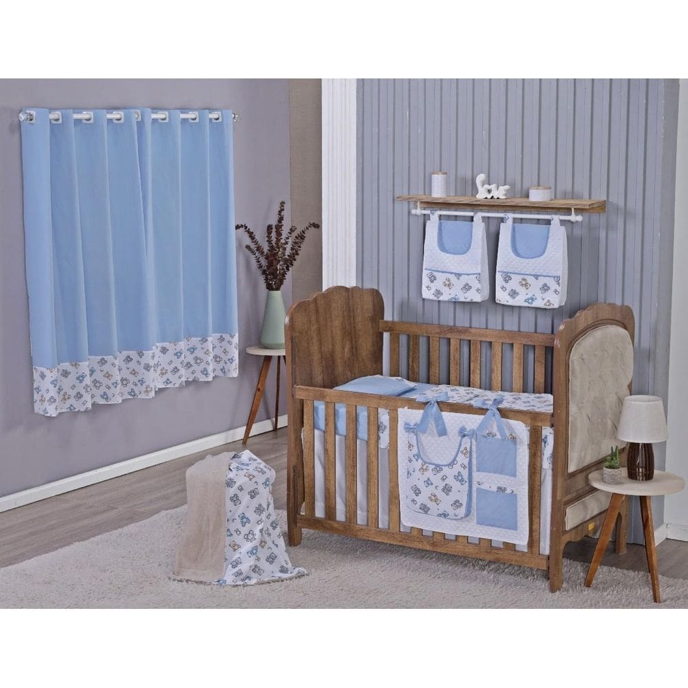 Enxoval Bebe Kit Berço Americano Cortina Algodão Menino