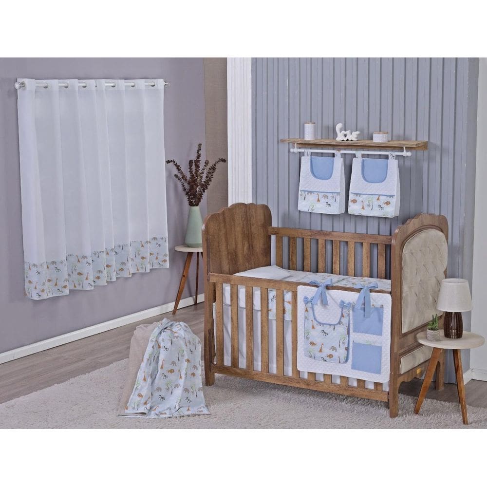 Enxoval Bebe Kit Berço Americano Cortina Algodão Menino