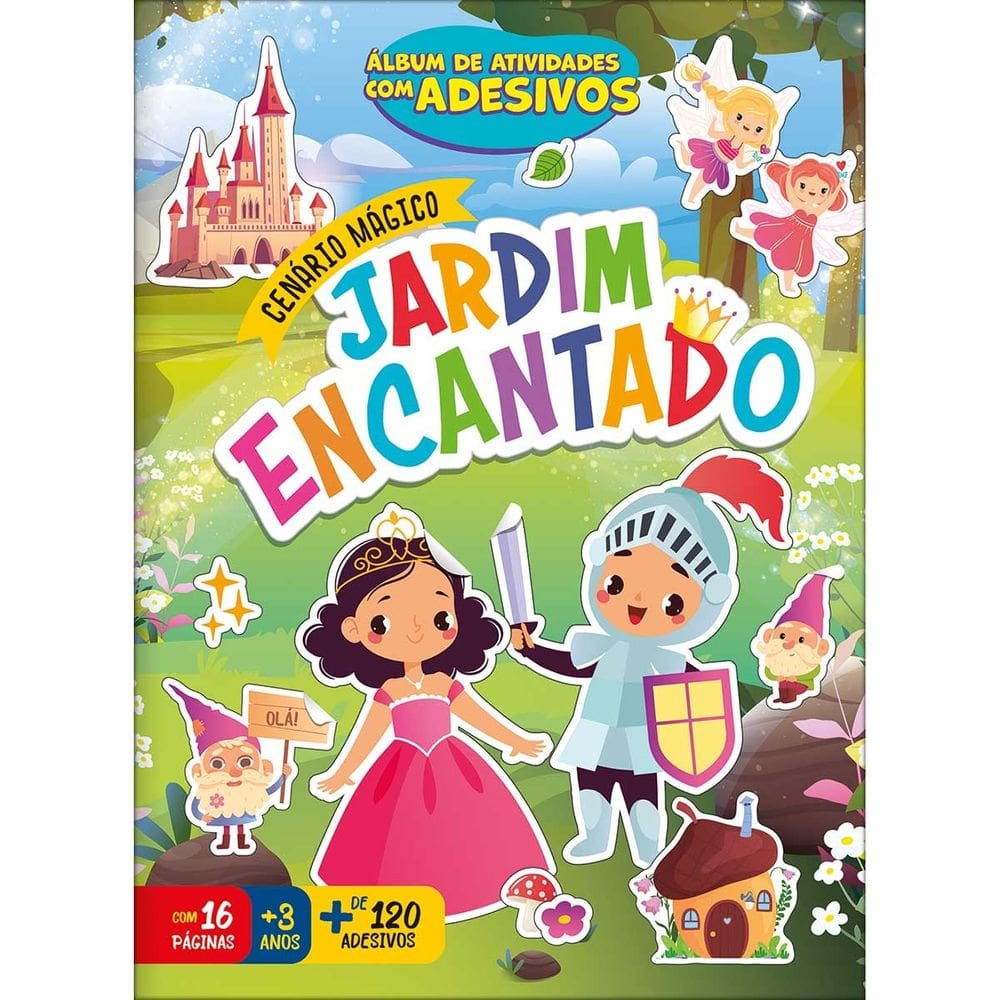 Livro Álbum de Atividades c/ Adesivos Cenário Mágico Jardim Encantado 16 Páginas - Tilibra