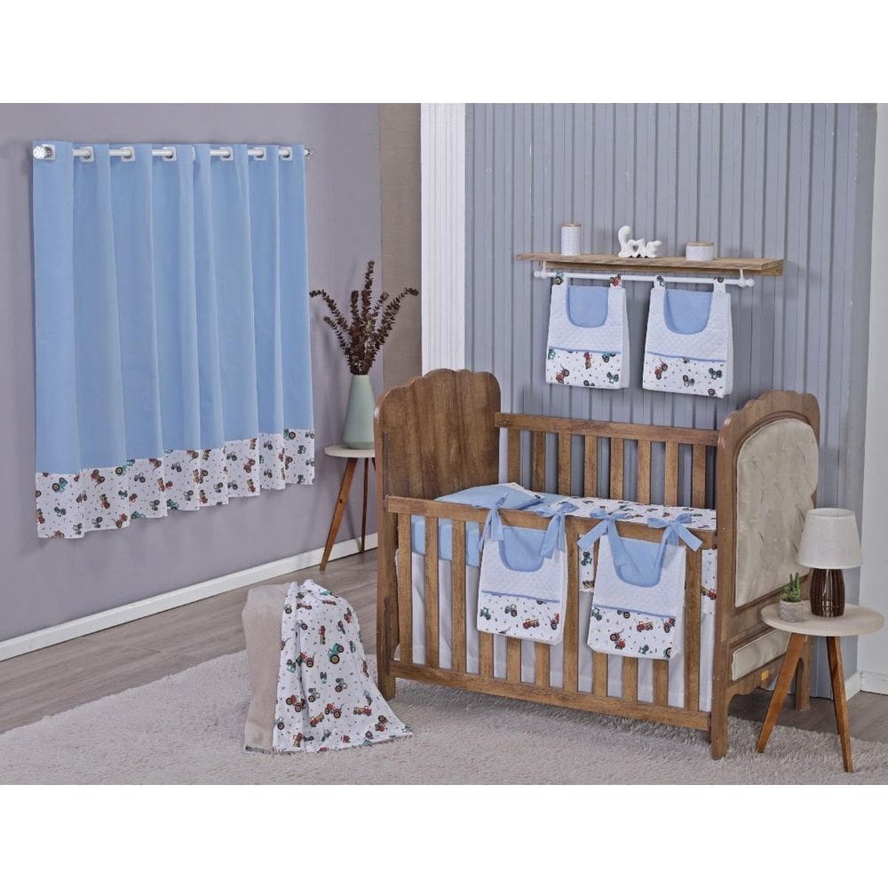 Enxoval Bebe Kit Berço Americano Cortina Algodão Menino
