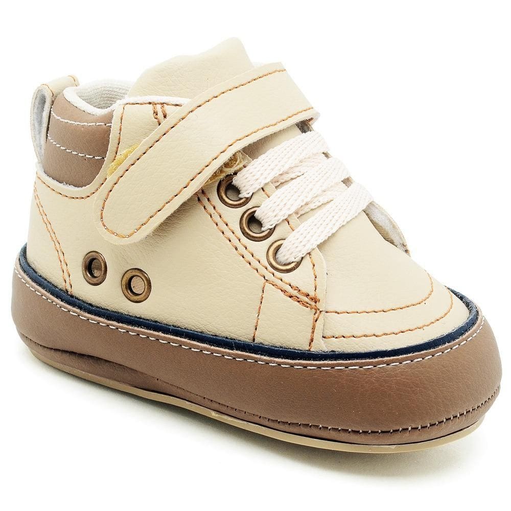 Sapato Tênis Bebe Baby Conforto Primeiros Passos Cano Alto Bege
