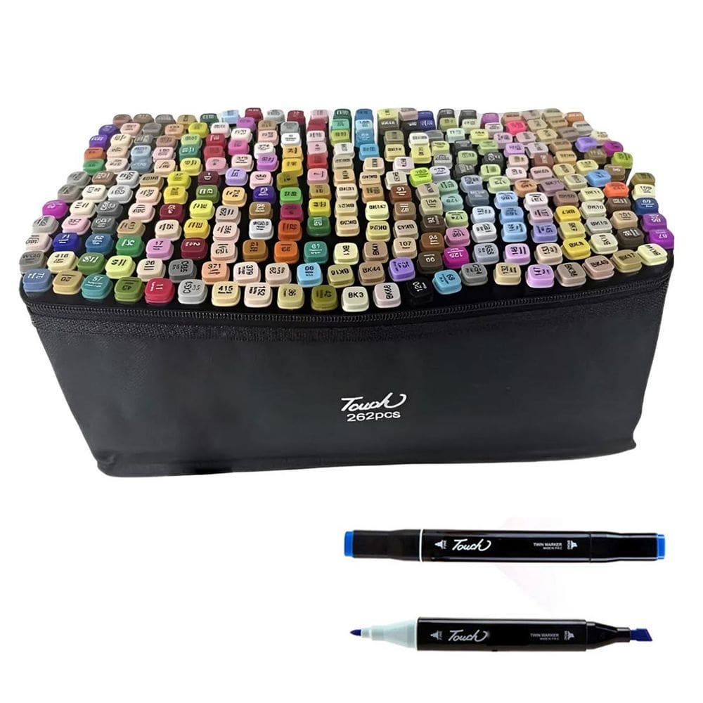 Canetinha Caneta 262 Cores Ponta Dupla Estojo Bolsa Marcador Permanente Duas Pontas Desenho Pintura Lazer Cartaz Trabalho
