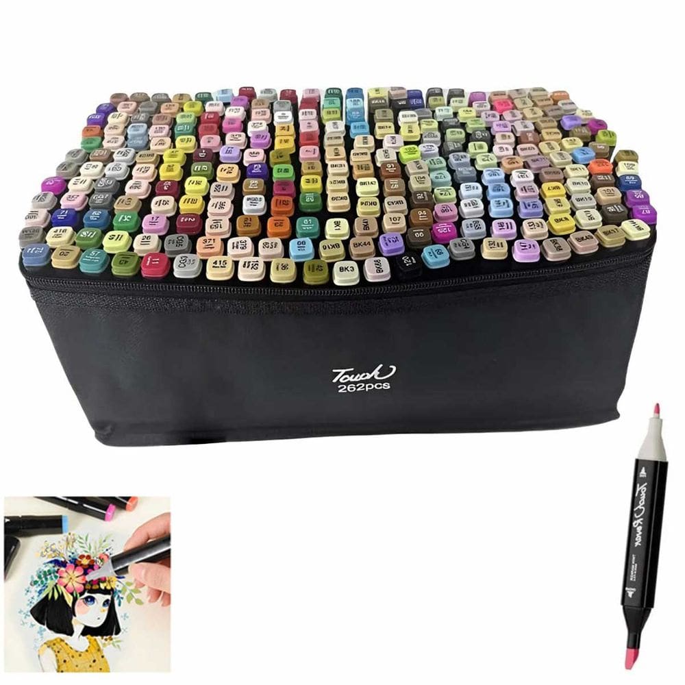 Canetinha Caneta 262 Cores Marcador Permanente Ponta Dupla Duas Pontas Estojo Bolsa Arte Pintura Desenho Cartaz Lazer