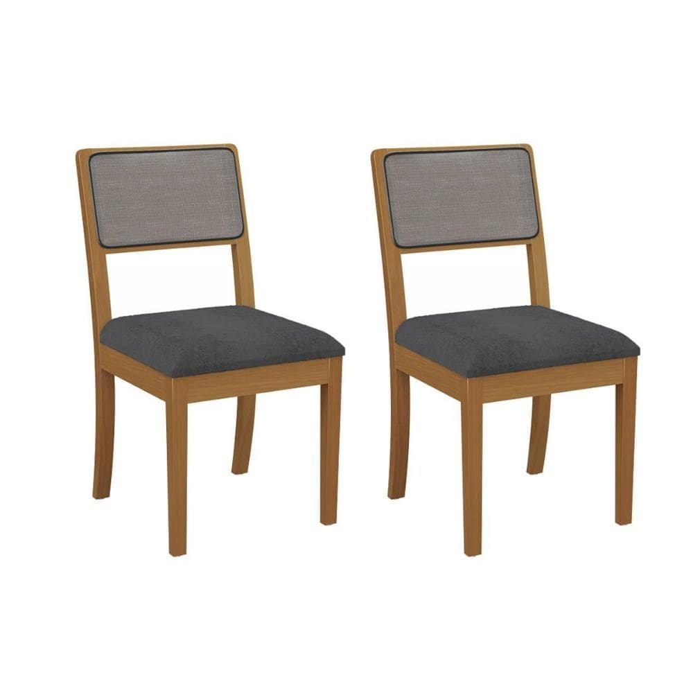 Cadeira Sala de Jantar Lola 2CMM001CA Premium Madeira Maciça Kit 2 Un Carvalho/Boucle Grafite/Tela Grafite - Kappesberg