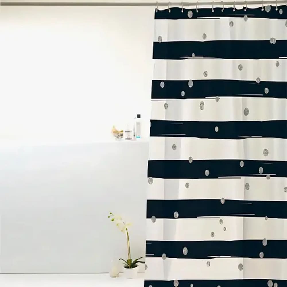 Cortina Para Box Banheiro PVC Antimofo 198x180cm - Listra Preta Póa