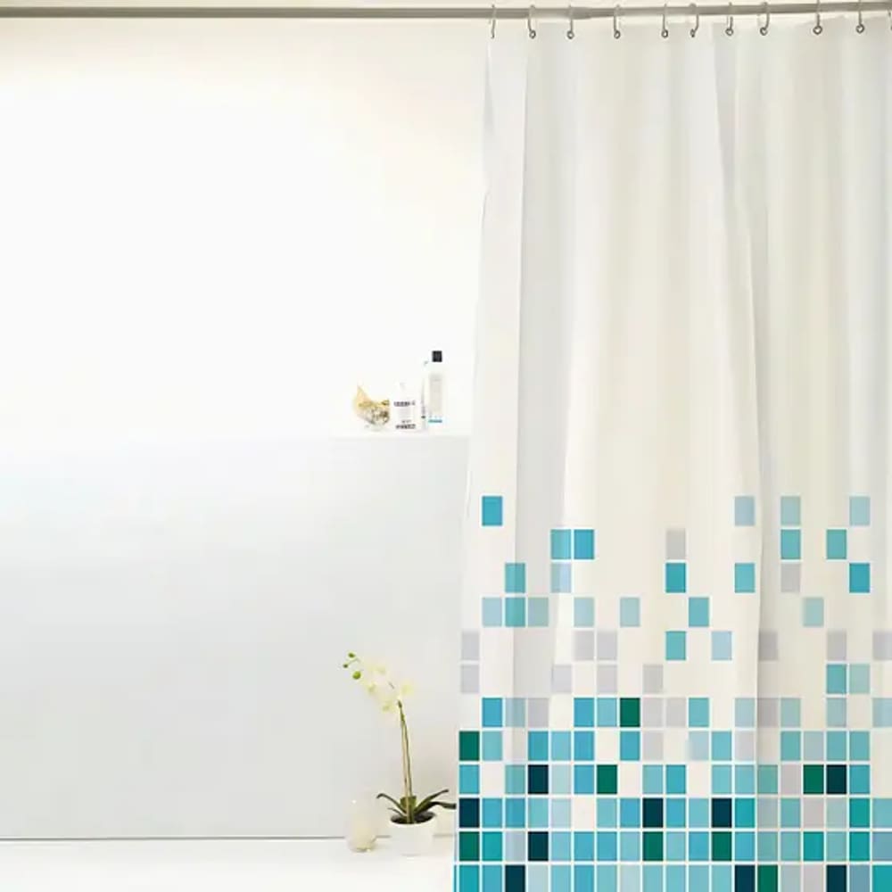 Cortina Para Box Banheiro PVC Antimofo 198x180cm - Quadriculado Verde