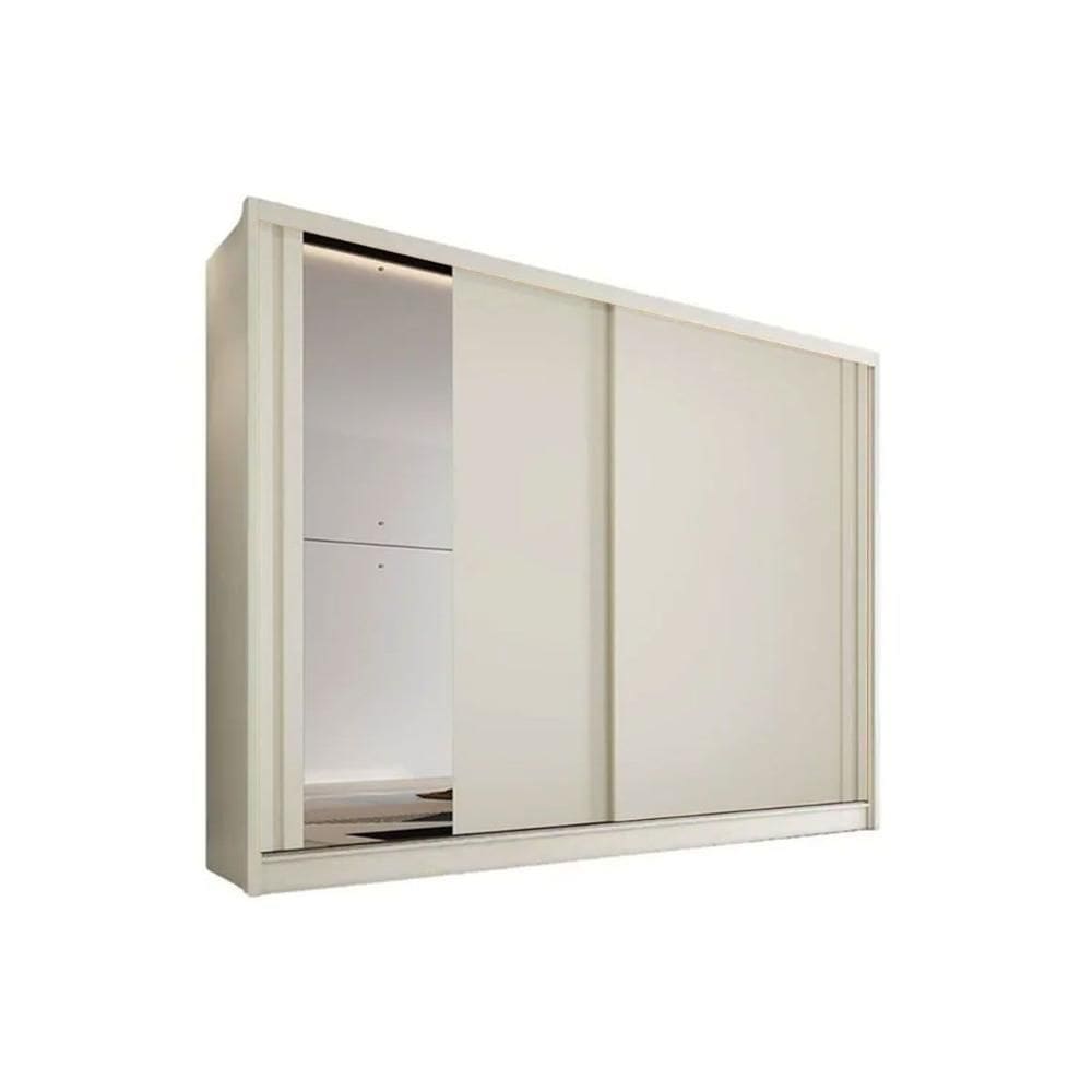 Guarda Roupa Casal 2 Portas de Correr (1 c/ Espelho) e 4 Gavetas Monterey Off White - Europa