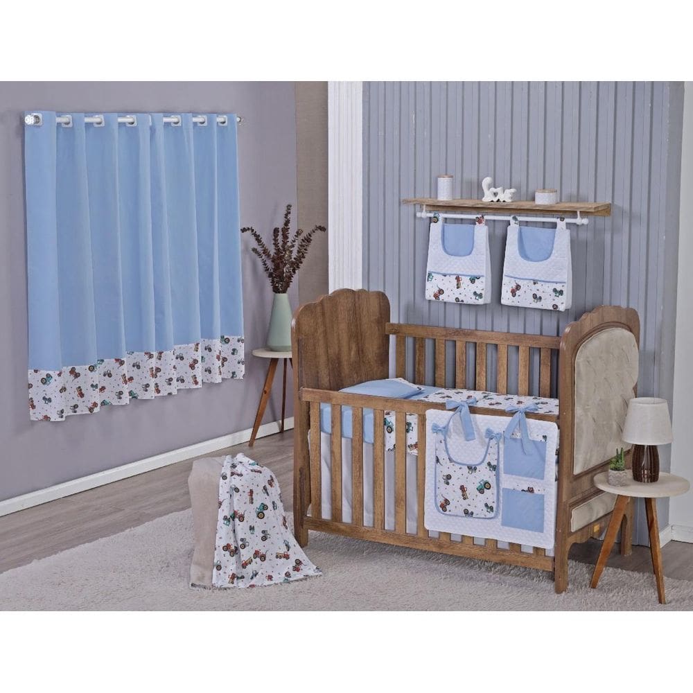 Enxoval Bebe Kit Berço Americano Cortina Algodão Menino