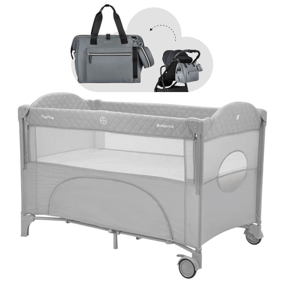 Berço Cercado Milk Way Grey / Cinza E Bolsa Maternidade Luxo Maxi - Kikka Boo