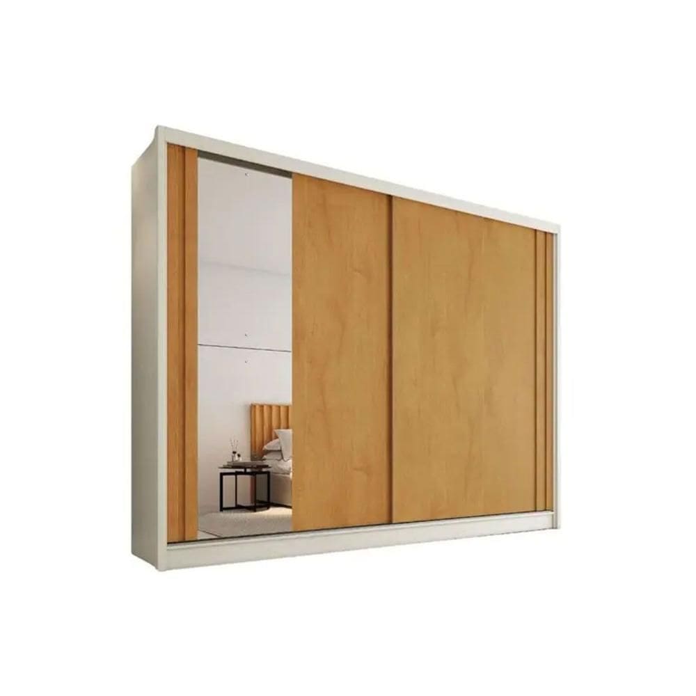 Guarda Roupa Casal 2 Portas de Correr (1 c/ Espelho) e 4 Gavetas Monterey Off White/Peroba - Europa