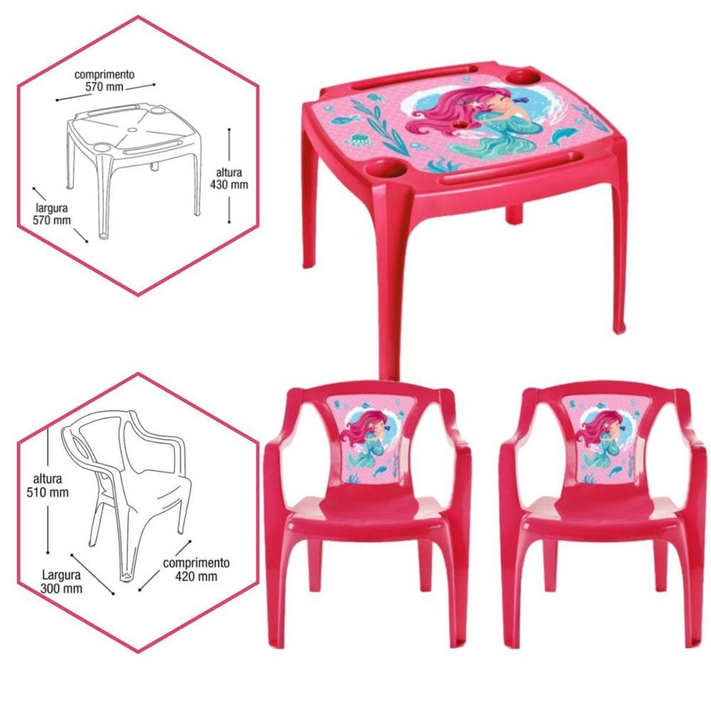 Kit Mesa E 2 Cadeira Infantil Atividades Educativa Rosa