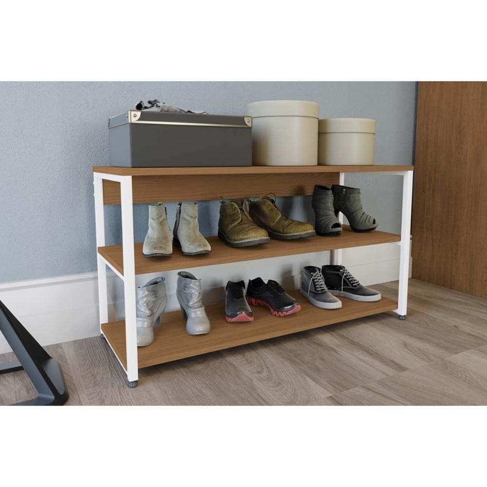 Armário Sapateira Quarto Industrial LI020 c/ 2 Prateleiras Canela/Branco - Kappesberg